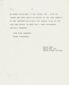Letter from Speer Ogle, the Arts Council to Ryoko Ishikawa, Embassy of Japan. (Page 3) 